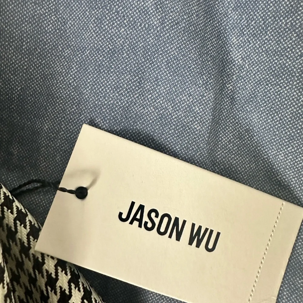 $375 Jason Wu Houndstooth Blazer Wrap Mini Dress Long Sleeves Black - Picture 3 of 4